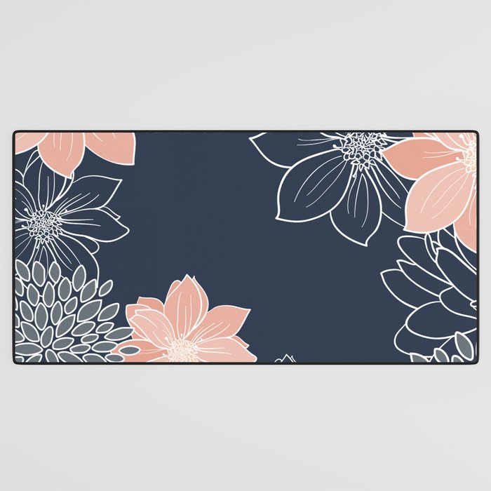 Festive, Floral Prints and Line Art, Navy Blue, Coral and Gray Desk Mat Gallery Image 3
