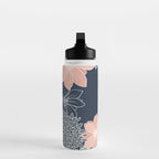Festive, Floral Prints and Line Art, Navy Blue, Coral and Gray Water Bottle Gallery Image 3