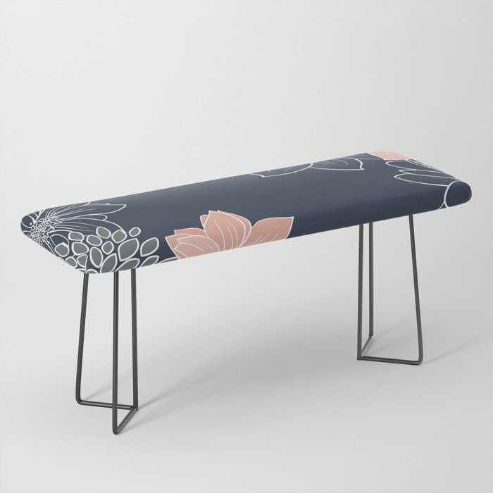Festive, Floral Prints and Line Art, Navy Blue, Coral and Gray Bench Gallery Image 1