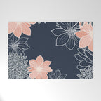 Festive, Floral Prints and Line Art, Navy Blue, Coral and Gray Welcome Mat Gallery Image 1