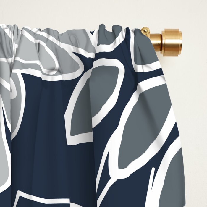 Festive, Floral Prints and Line Art, Navy Blue, Coral and Gray Window Curtain Gallery Image 2
