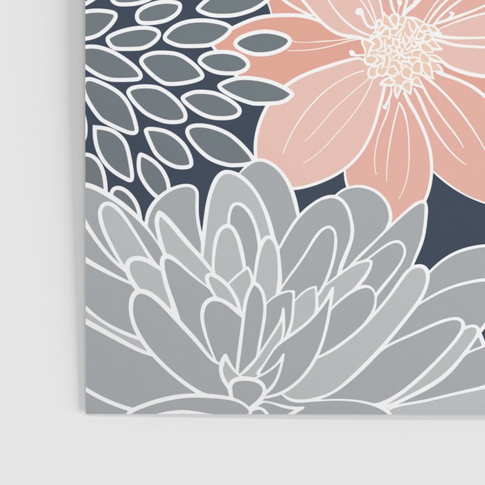 Festive, Floral Prints and Line Art, Navy Blue, Coral and Gray Poster Gallery Image 3