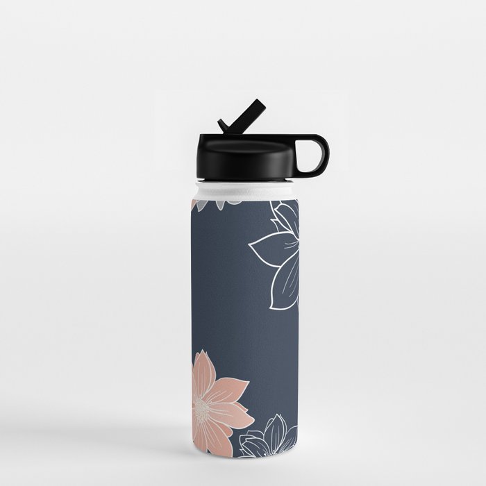 Festive, Floral Prints and Line Art, Navy Blue, Coral and Gray Water Bottle Gallery Image 1