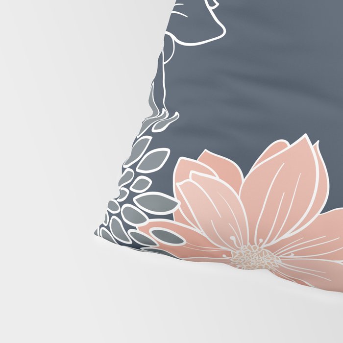 Festive, Floral Prints and Line Art, Navy Blue, Coral and Gray Pillow Sham Gallery Image 4