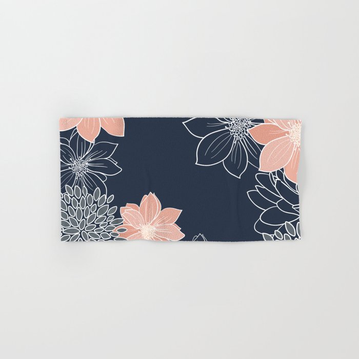 Festive, Floral Prints and Line Art, Navy Blue, Coral and Gray Bath Towel Gallery Image 1