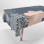 Festive, Floral Prints and Line Art, Navy Blue, Coral and Gray Tablecloth Gallery Image 1