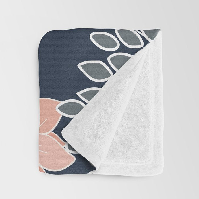 Festive, Floral Prints and Line Art, Navy Blue, Coral and Gray Throw Blanket Gallery Image 3