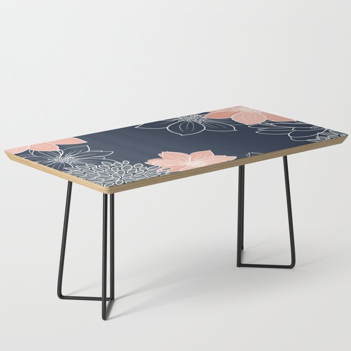 Festive, Floral Prints and Line Art, Navy Blue, Coral and Gray Coffee Table Gallery Image 1