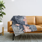 Festive, Floral Prints and Line Art, Navy Blue, Coral and Gray Throw Blanket Gallery Image 1