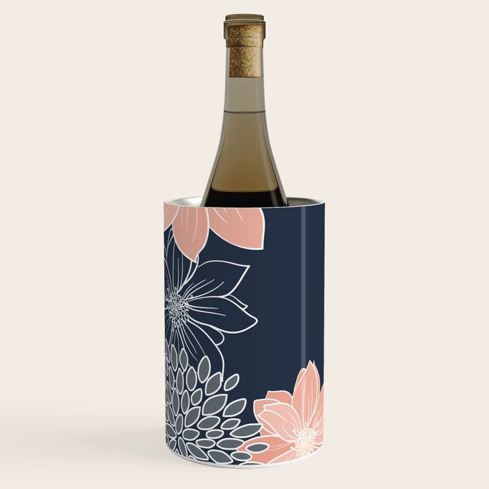 Festive, Floral Prints and Line Art, Navy Blue, Coral and Gray Wine Chiller Gallery Image 2