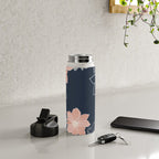 Festive, Floral Prints and Line Art, Navy Blue, Coral and Gray Water Bottle Gallery Image 4