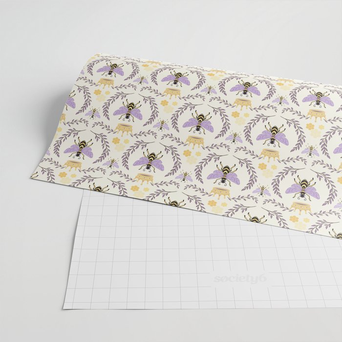 Queen Bee - Lavander Purple and Yellow Wrapping Paper Gallery Image 2