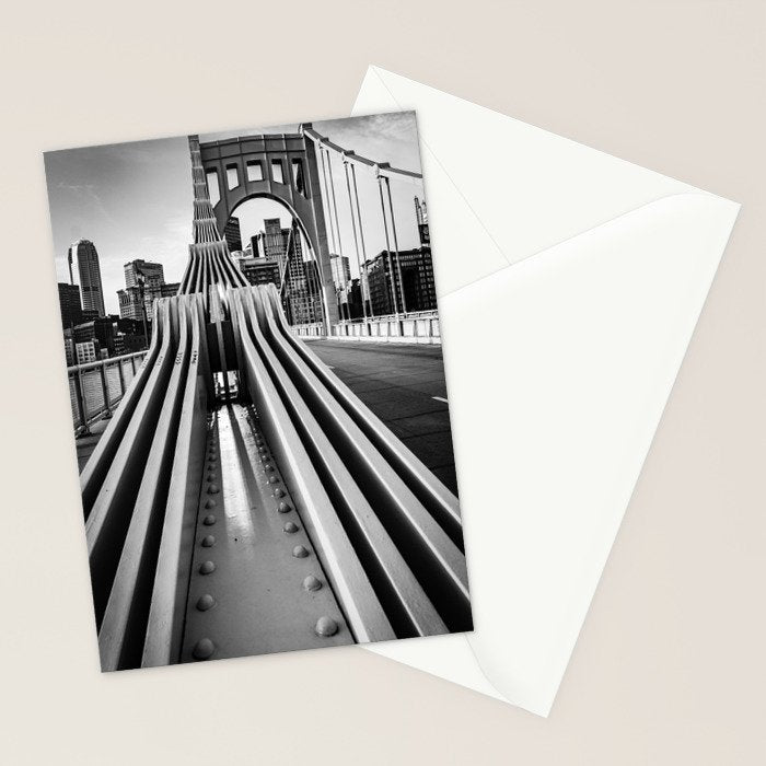 Pittsburgh Pennsylvania Steel City Skyline Bridge Black White Print Stationery Card Gallery Image 2