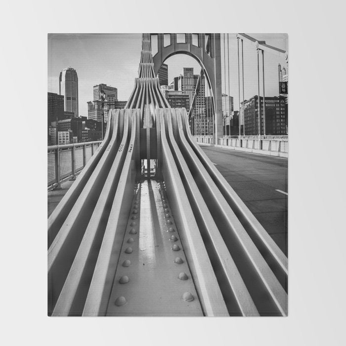 Pittsburgh Pennsylvania Steel City Skyline Bridge Black White Print Throw Blanket Gallery Image 2