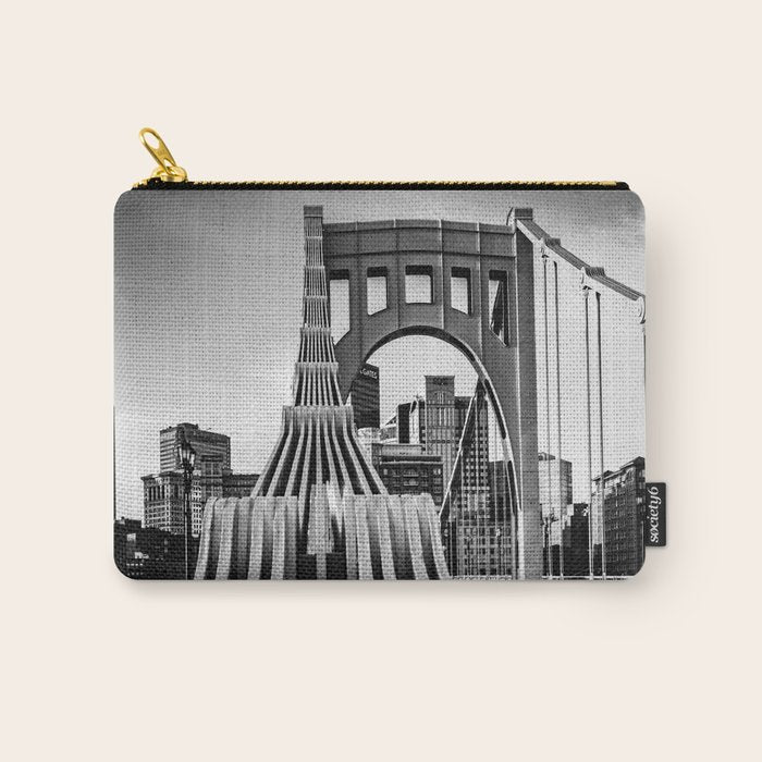 Pittsburgh Pennsylvania Steel City Skyline Bridge Black White Print Carry All Pouch Gallery Image 1