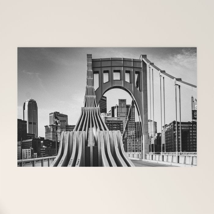Pittsburgh Pennsylvania Steel City Skyline Bridge Black White Print Welcome Mat Gallery Image 1