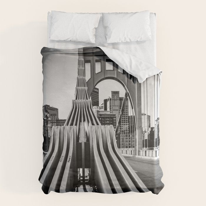 Pittsburgh Pennsylvania Steel City Skyline Bridge Black White Print Duvet Cover Gallery Image 1
