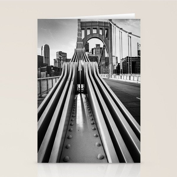 Pittsburgh Pennsylvania Steel City Skyline Bridge Black White Print Stationery Card Gallery Image 2