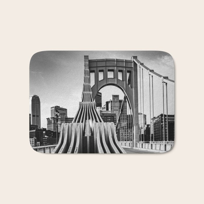 Pittsburgh Pennsylvania Steel City Skyline Bridge Black White Print Bath Mat Gallery Image 1