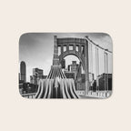 Pittsburgh Pennsylvania Steel City Skyline Bridge Black White Print Bath Mat Gallery Image 1