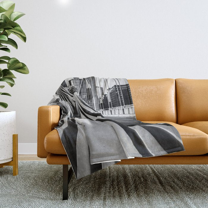 Pittsburgh Pennsylvania Steel City Skyline Bridge Black White Print Throw Blanket Gallery Image 1