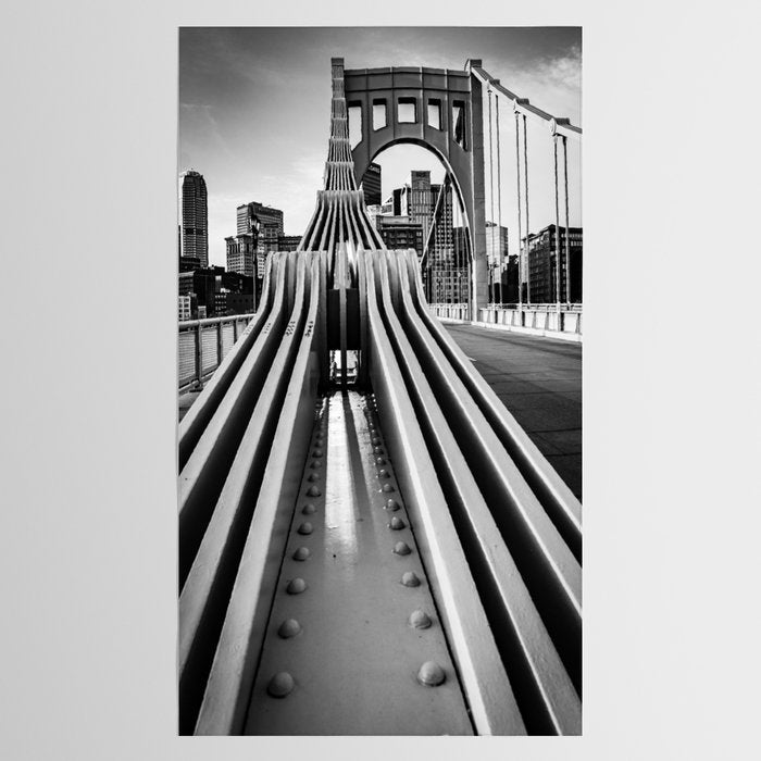 Pittsburgh Pennsylvania Steel City Skyline Bridge Black White Print Tablecloth Gallery Image 2