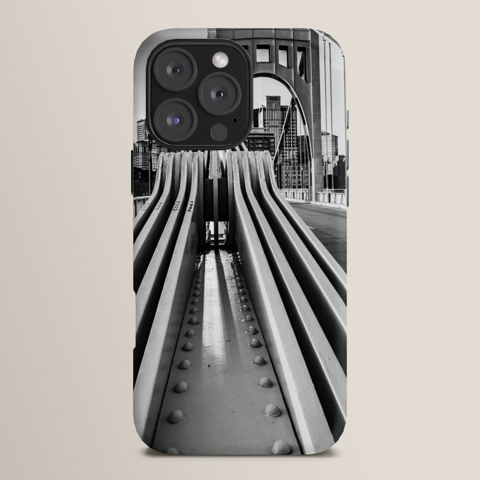 Pittsburgh Pennsylvania Steel City Skyline Bridge Black White Print iPhone Case Gallery Image 16