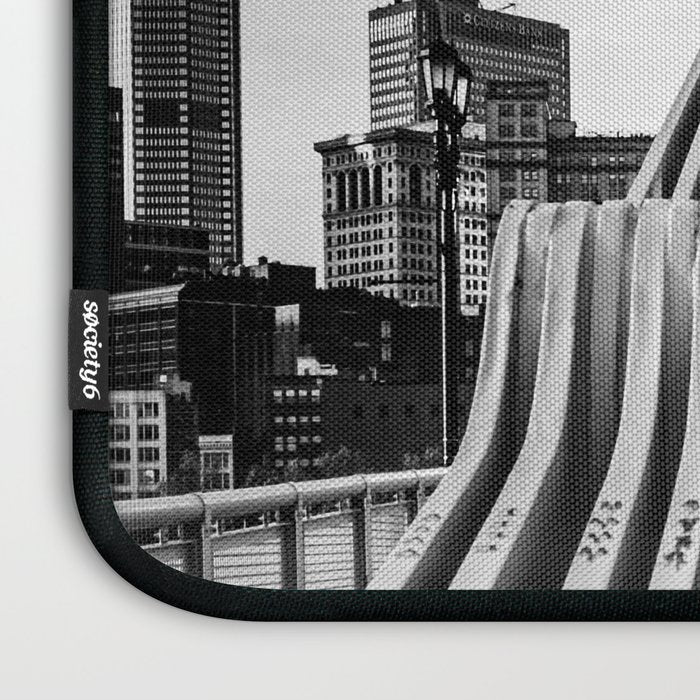 Pittsburgh Pennsylvania Steel City Skyline Bridge Black White Print Laptop Sleeve Gallery Image 3