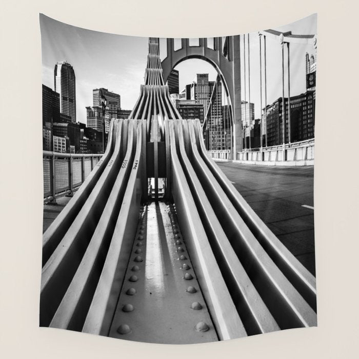Pittsburgh Pennsylvania Steel City Skyline Bridge Black White Print Wall Tapestry Gallery Image 1