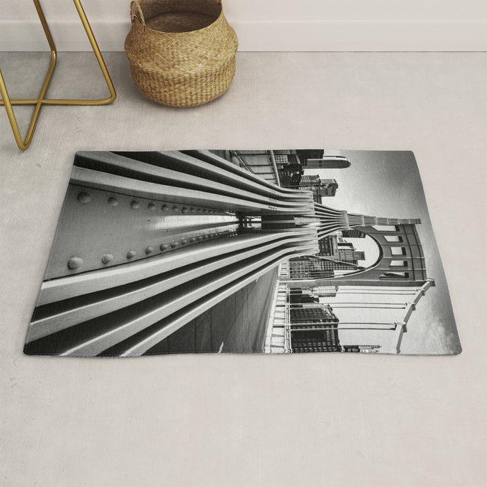 Pittsburgh Pennsylvania Steel City Skyline Bridge Black White Print Rug Gallery Image 1