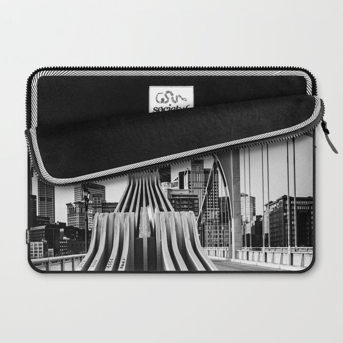 Pittsburgh Pennsylvania Steel City Skyline Bridge Black White Print Laptop Sleeve Gallery Image 2