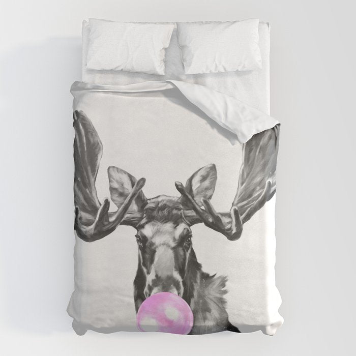 Bubble Gum Moose in Black and White Duvet Cover Gallery Image 1