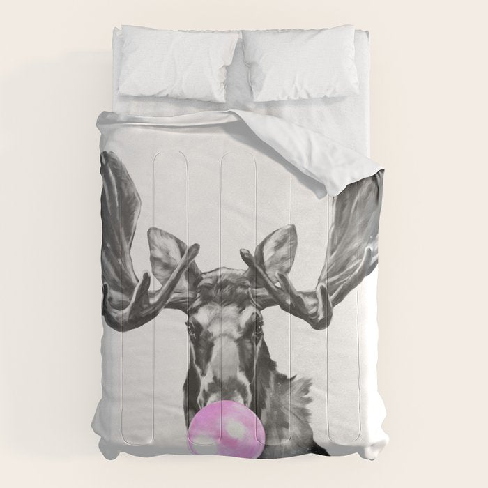 Bubble Gum Moose in Black and White Comforter Gallery Image 1