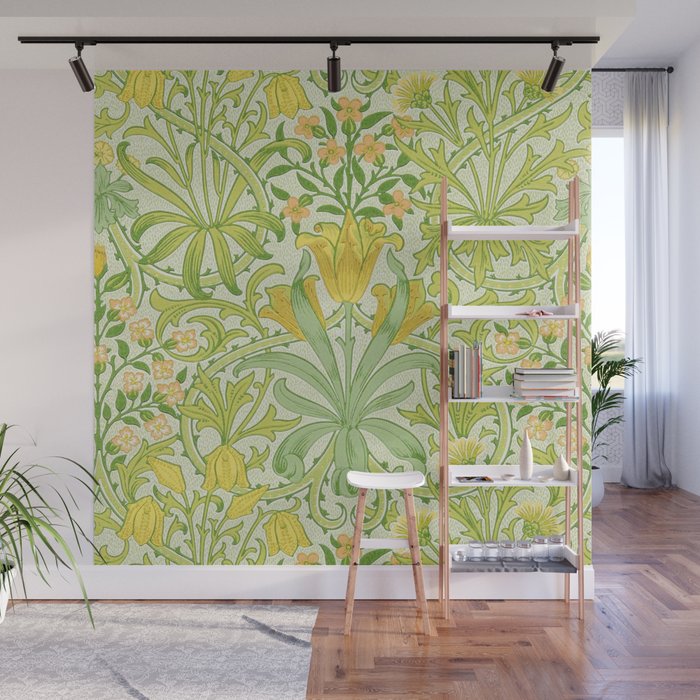 William Morris Woodland Weeds Sap Green Wall Mural Gallery Image 1