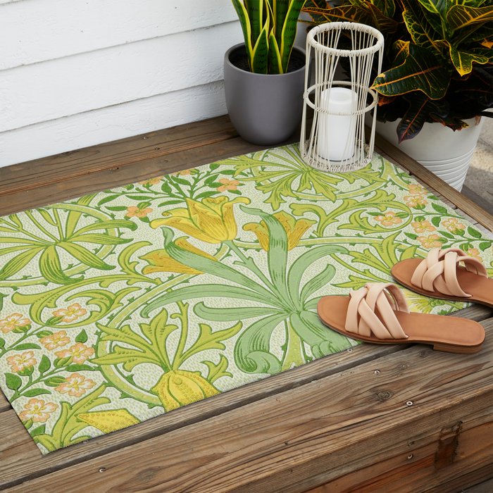 William Morris Woodland Weeds Sap Green Outdoor Rug Gallery Image 2