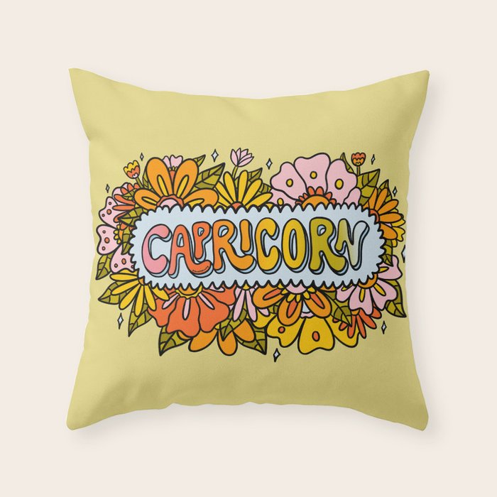 Capricorn Flowers Throw Pillow Gallery Image 1