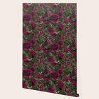 Burgundy Roses and Ravens Dark Gothic Pattern  Wallpaper Gallery Image 2