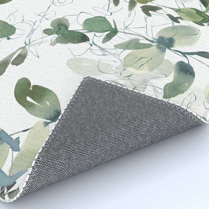 Festive, Watercolor, Leaves Print, White and Green Rug Gallery Image 4