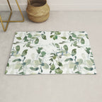 Festive, Watercolor, Leaves Print, White and Green Rug Gallery Image 1