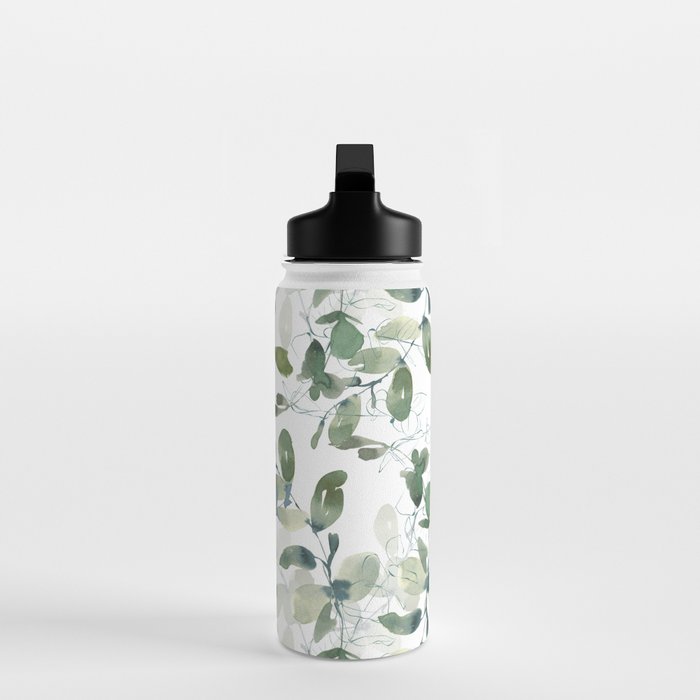 Festive, Watercolor, Leaves Print, White and Green Water Bottle Gallery Image 3