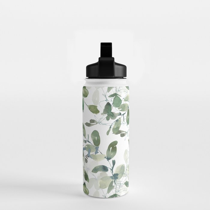 Festive, Watercolor, Leaves Print, White and Green Water Bottle Gallery Image 2