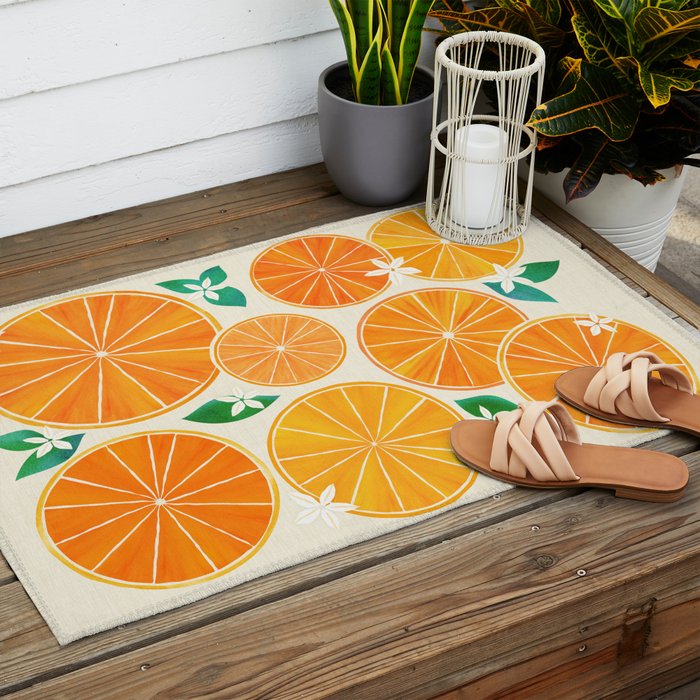 Orange Slices With Blossoms Outdoor Rug Gallery Image 2