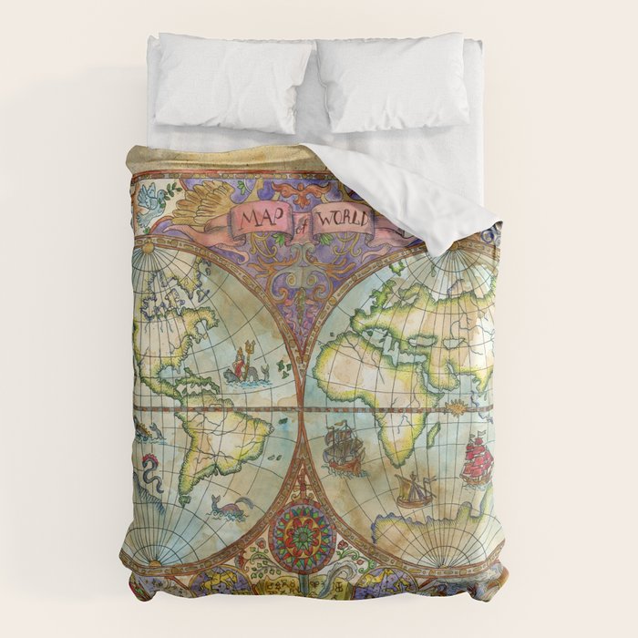 Magical Antique World Map  Duvet Cover Gallery Image 6