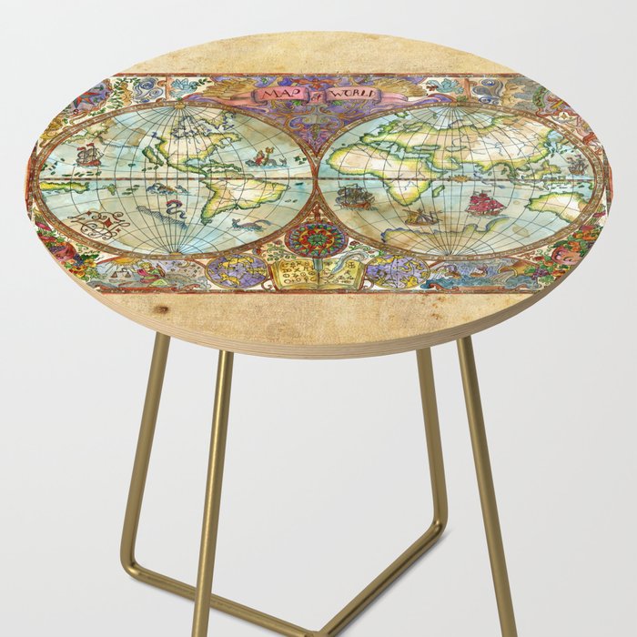 Magical Antique World Map  Side Table Gallery Image 2