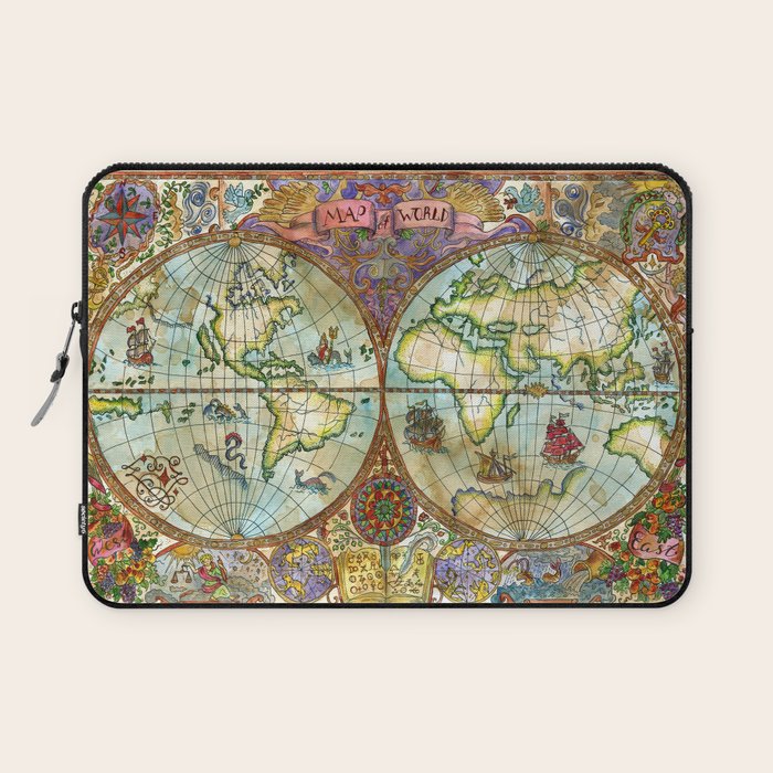 Magical Antique World Map  Laptop Sleeve Gallery Image 1