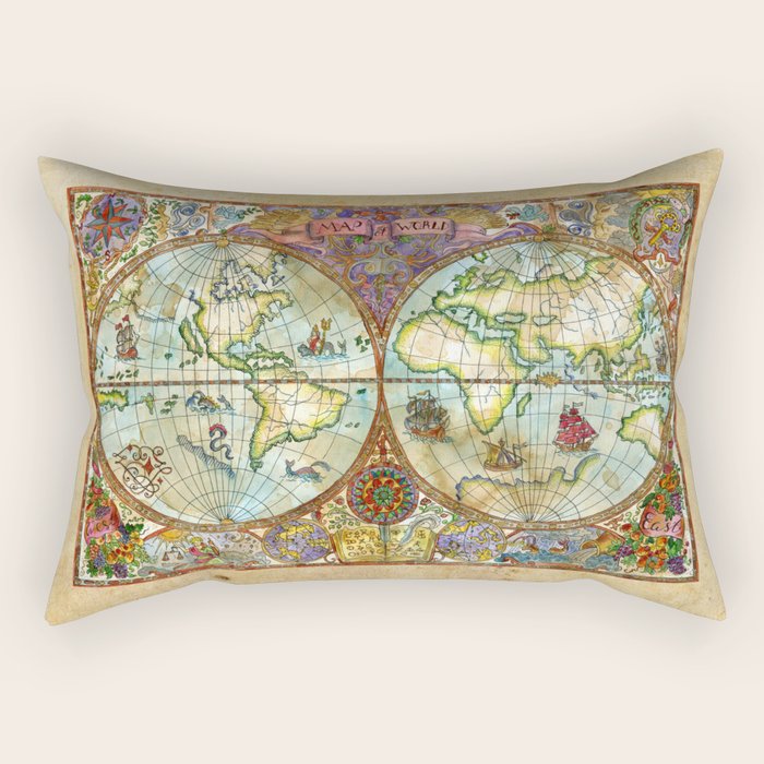 Magical Antique World Map  Rectangular Pillow Gallery Image 2