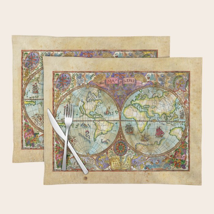 Magical Antique World Map  Placemat Gallery Image 1
