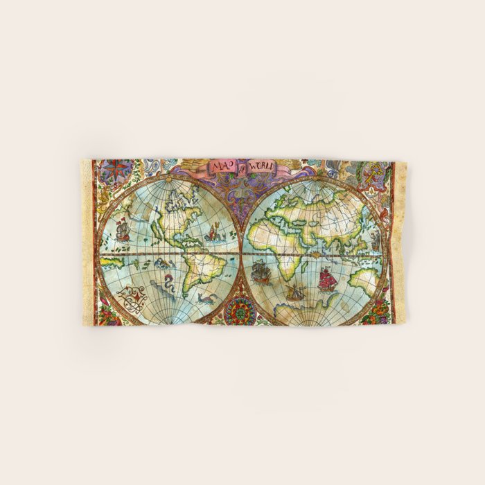 Magical Antique World Map  Bath Towel Gallery Image 1