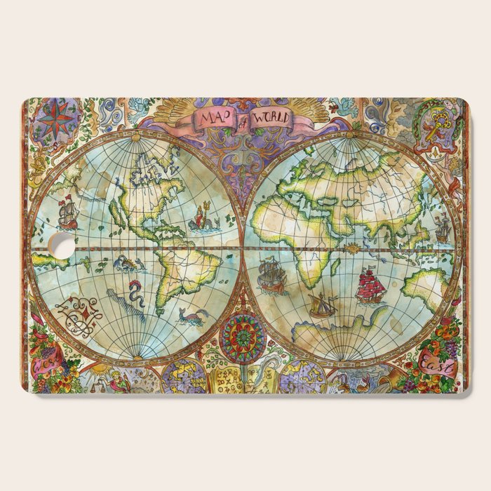 Magical Antique World Map  Cutting Board Gallery Image 1