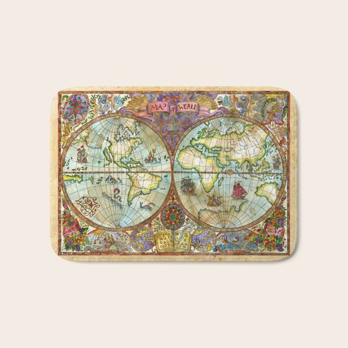 Magical Antique World Map  Bath Mat Gallery Image 1